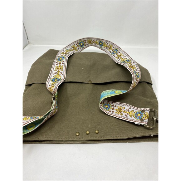 Pretty Simple Large Army Green Canvas Cross Body Tote Guitar Strap Bag - Picture 9 of 9